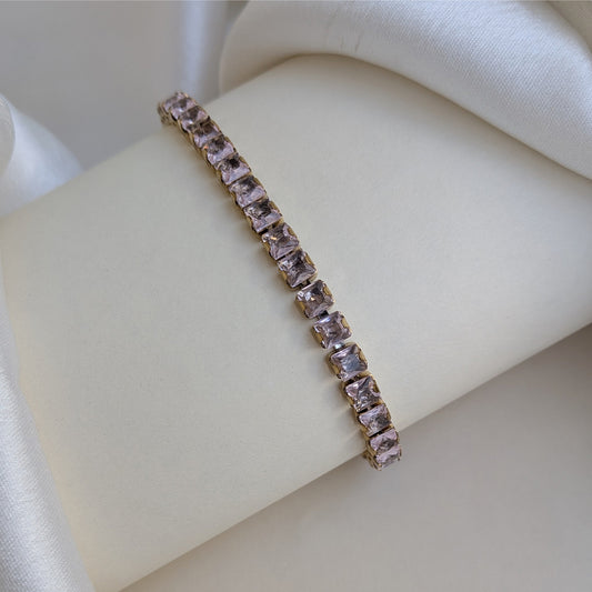 Gold Finish Light Pink Stone Tennis Bracelet For Girls & Women