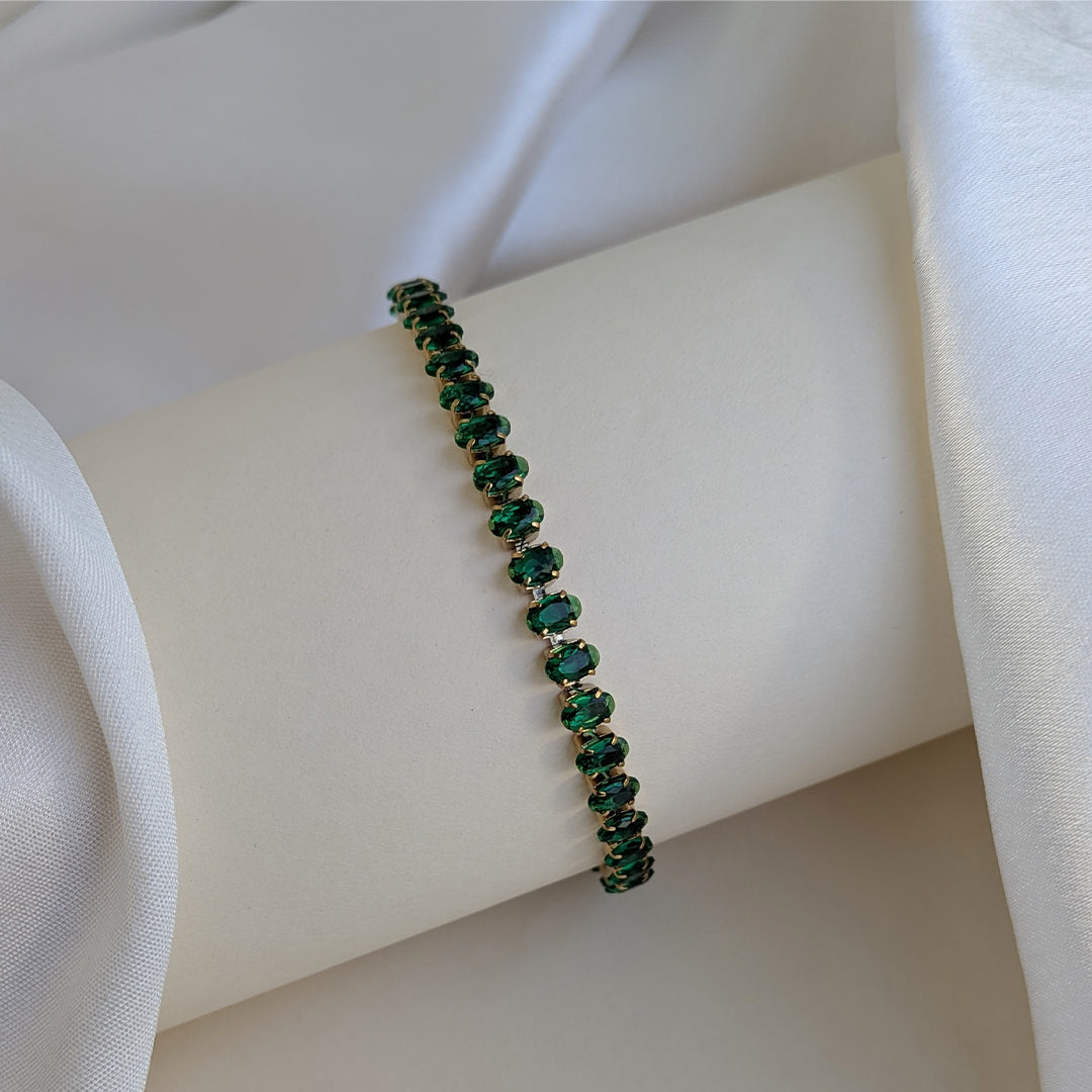 Gold Plated Emerald Green AD Stone Tennis Bracelet For Girls & Women