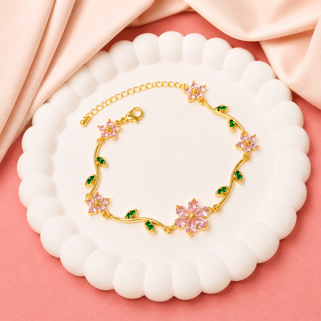 Sparkling Crystal Stone Flower Vine Bracelet for Girls & Womens