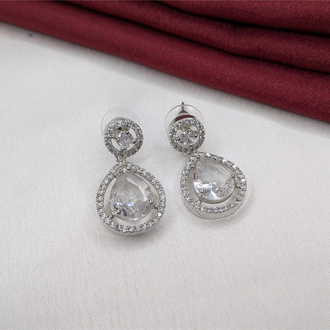 Silver Finish Teardrop AD Stone Drop Earrings for Girls & Women