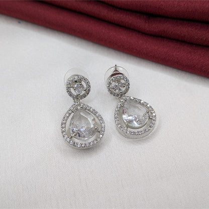 Silver Finish Teardrop AD Stone Drop Earrings for Girls & Women