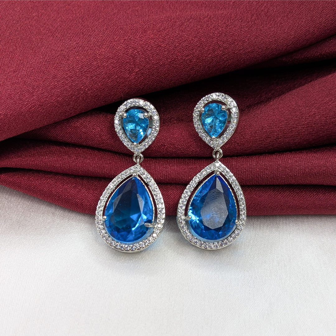 Layered Teardrop Faceted Stone Earrings with Sparkling AD Stone Frame
