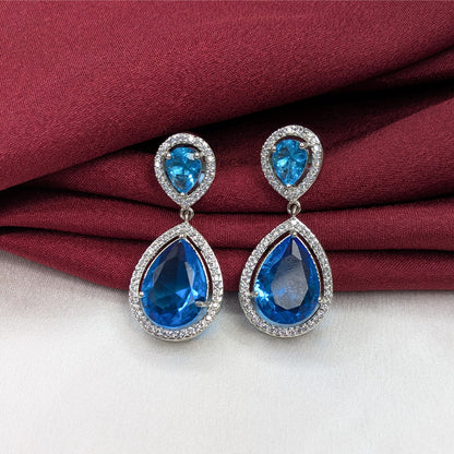 Layered Teardrop Faceted Stone Earrings with Sparkling AD Stone Frame