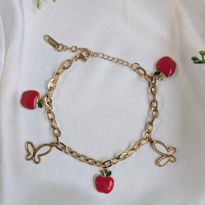 18 K Gold Plated Apple Blossom Butterfly Charm Chain Bracelet (Anti Tarnish)