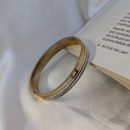 Gold Plated Triple Layer Bracelet with Twin AD Lines & Emerald Centre Stone for Girls & Women