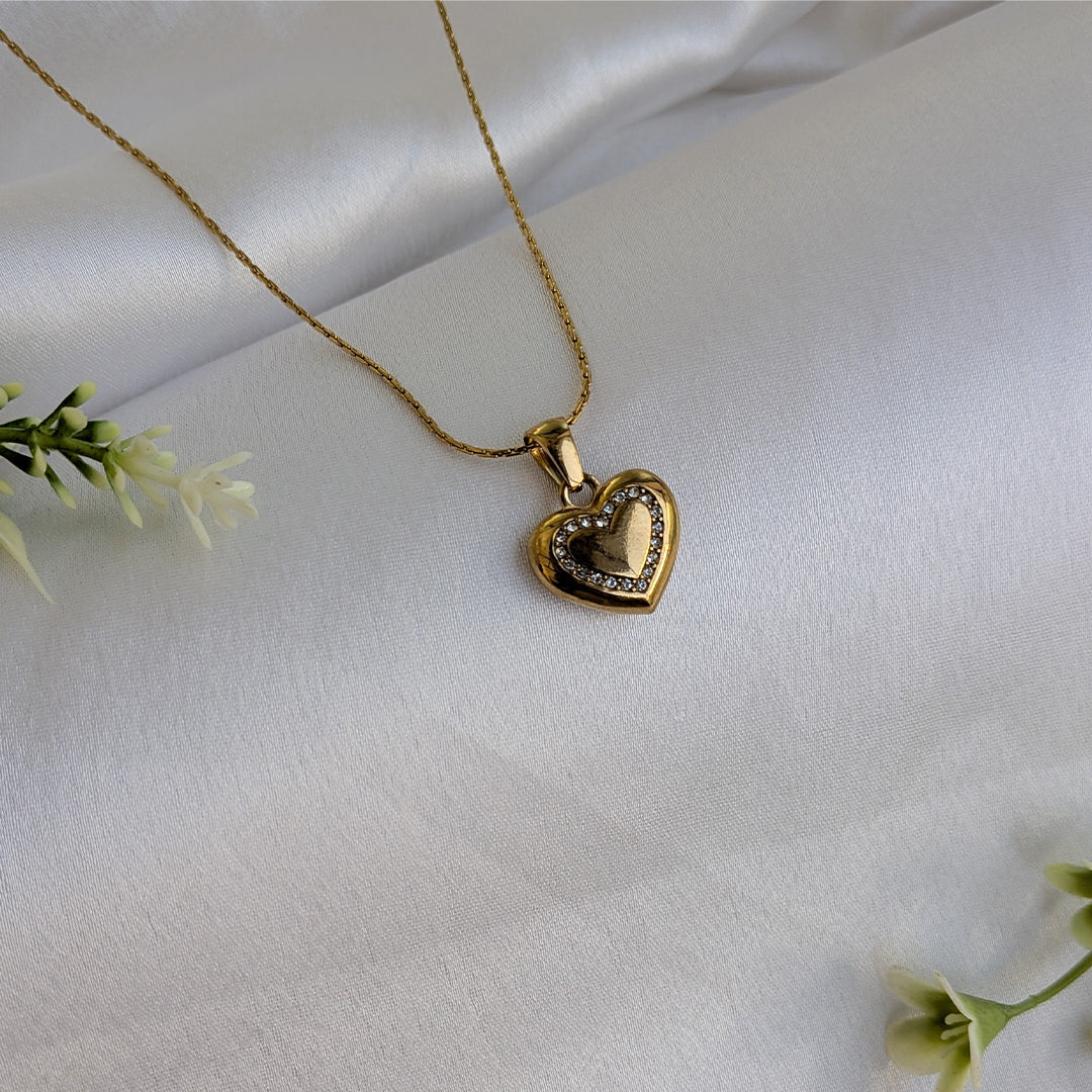 Gold Plated Heart Pendant with AD Stone Outline for Girls & Women