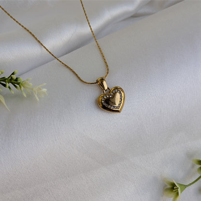 Gold Plated Heart Pendant with AD Stone Outline for Girls & Women