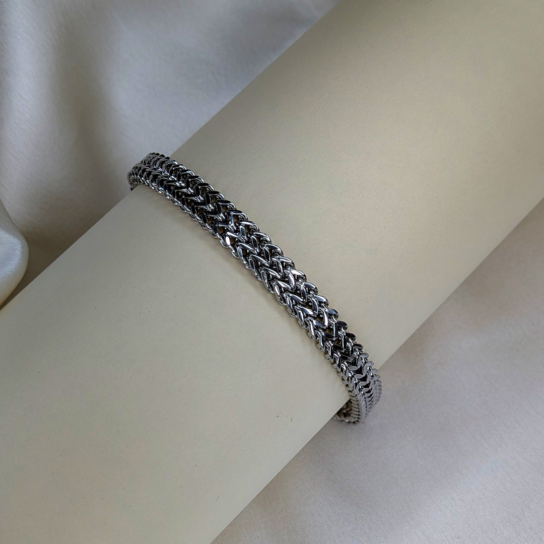 Stainless Steel Silver Tone Woven Chain Bracelet For Men
