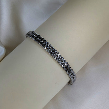 Stainless Steel Silver Tone Woven Chain Bracelet For Men