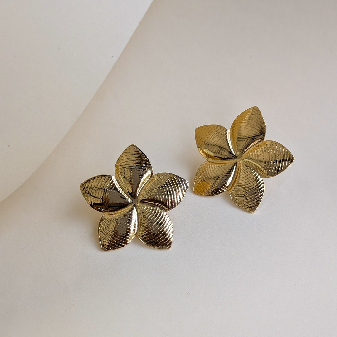 Gold Plated Flora Petals Bloom Stud Earrings For Girls & Women (Anti-Tarnish)