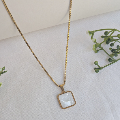 Gold Plated Square White Shell Pendant For Girls & Women