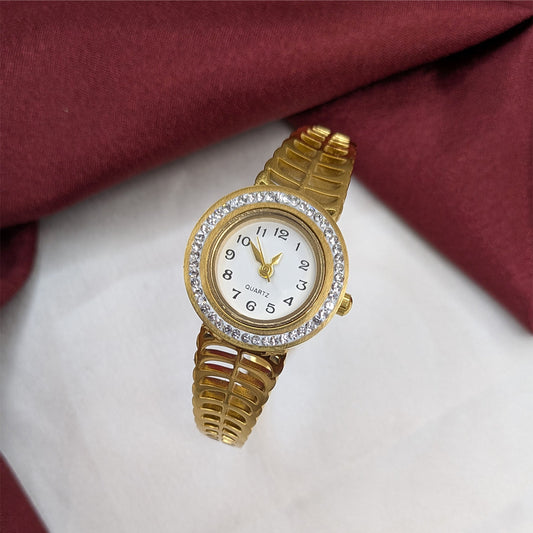 Classic Analog AD Studded Bloom Design Band Bracelet Watch For Girls & Women