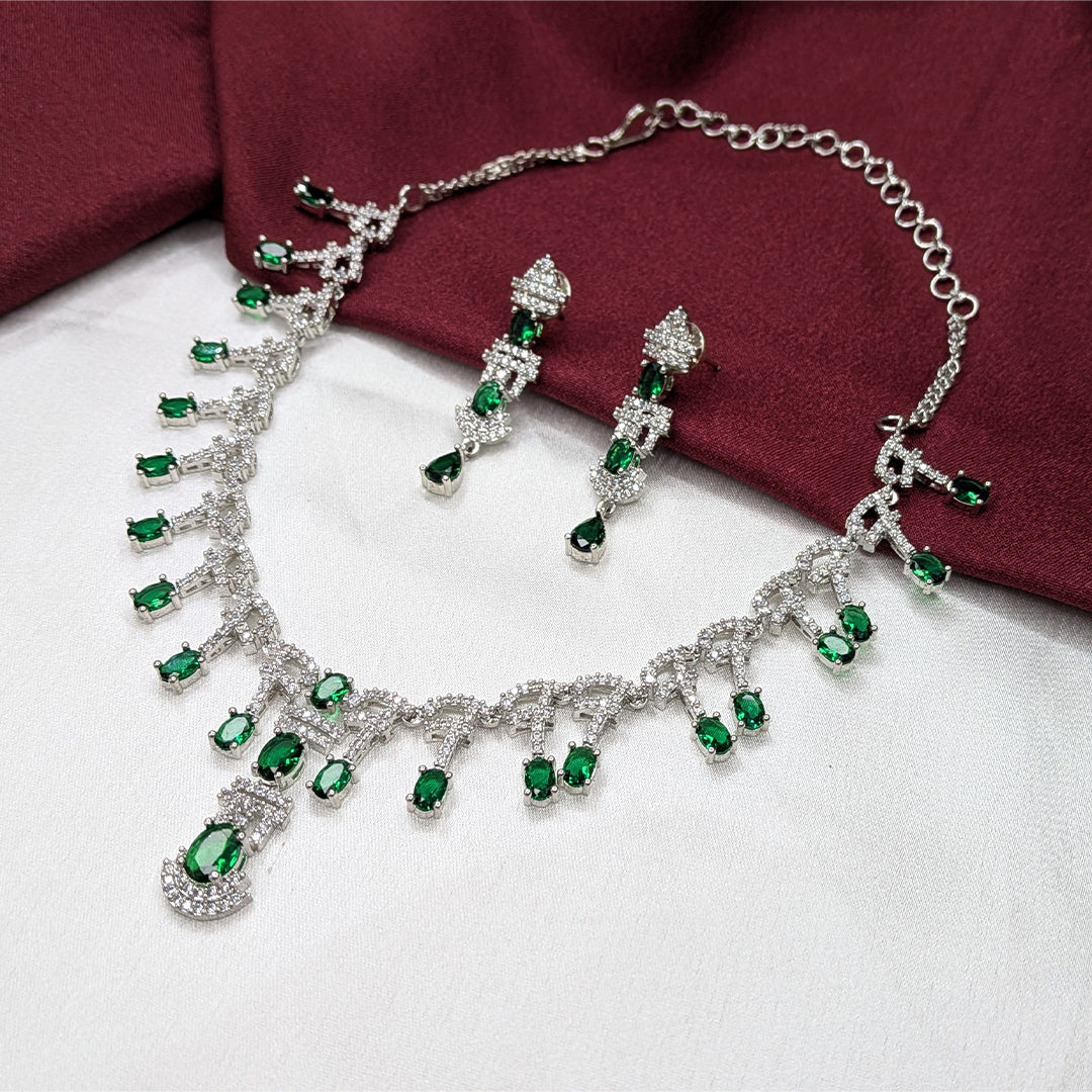 Luxury American Diamond Oval Drop Statement Necklace Set