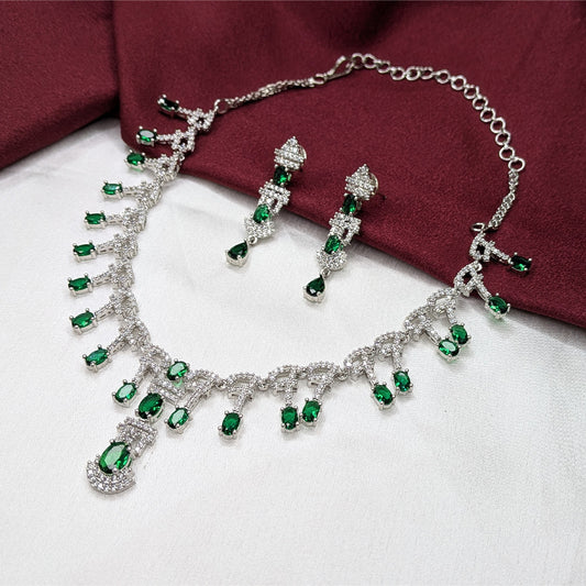 Luxury American Diamond Oval Drop Statement Necklace Set