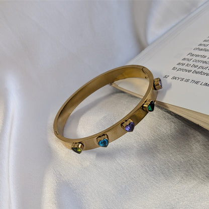 Gold Finish Heart Shaped AD Stone Bracelet For Girls & Women