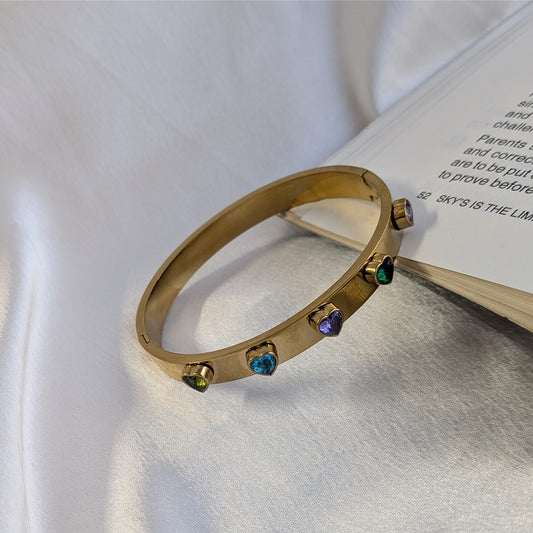 Gold Finish Heart Shaped AD Stone Bracelet For Girls & Women