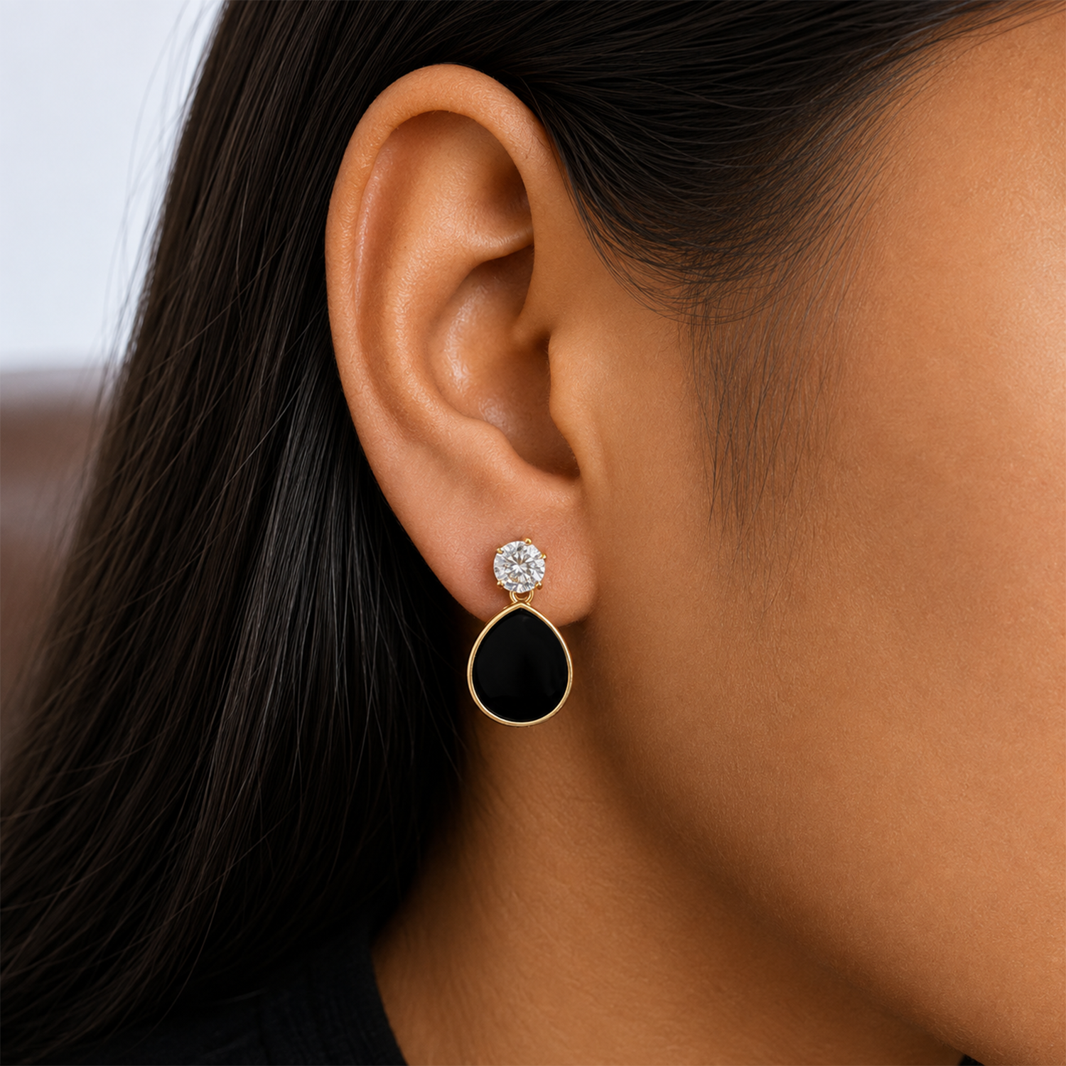 Black Teadrop Drop Korean Earrings for Women