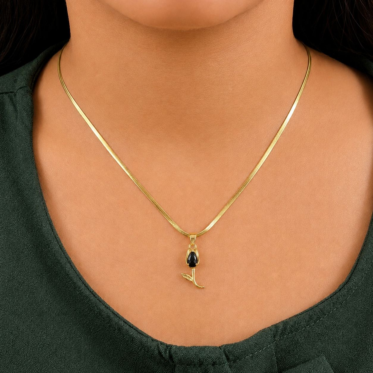 Tulip Teardrop Flower Pendant Necklace For Girls & Women's