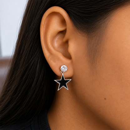Black Star Drop Korean Earrings for Women