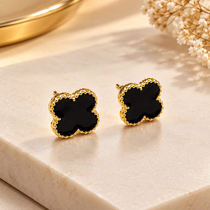Black Four Leaf Pendant With 4 Earring Set