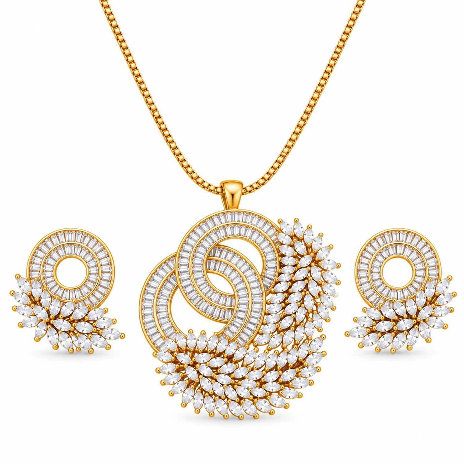 Dual Tone CZ Studded Bird Feather Design Necklace Set for Girls & Women's