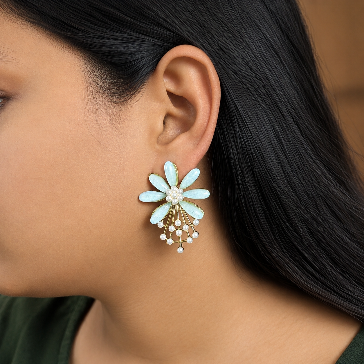 7 PetalFlower Pearl Drop Earrings for Girls & Women