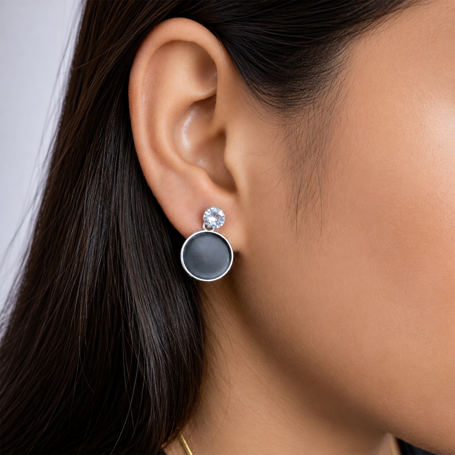 Black Round Drop Korean Earrings for Women