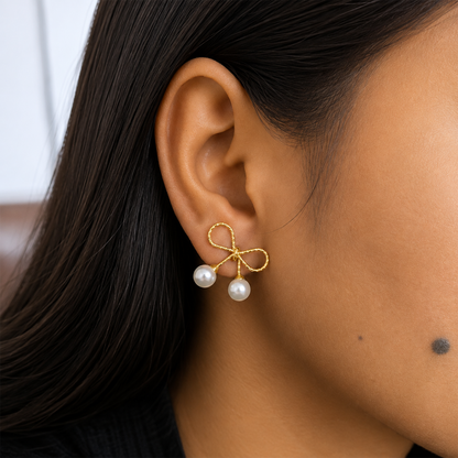 Bow Pearl Drop Korean Earrings for Women