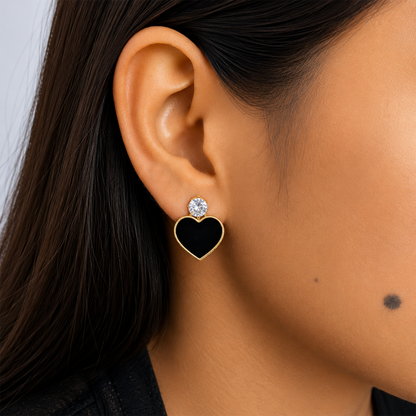 Black Heart Stud Korean Earrings for Women & Girls