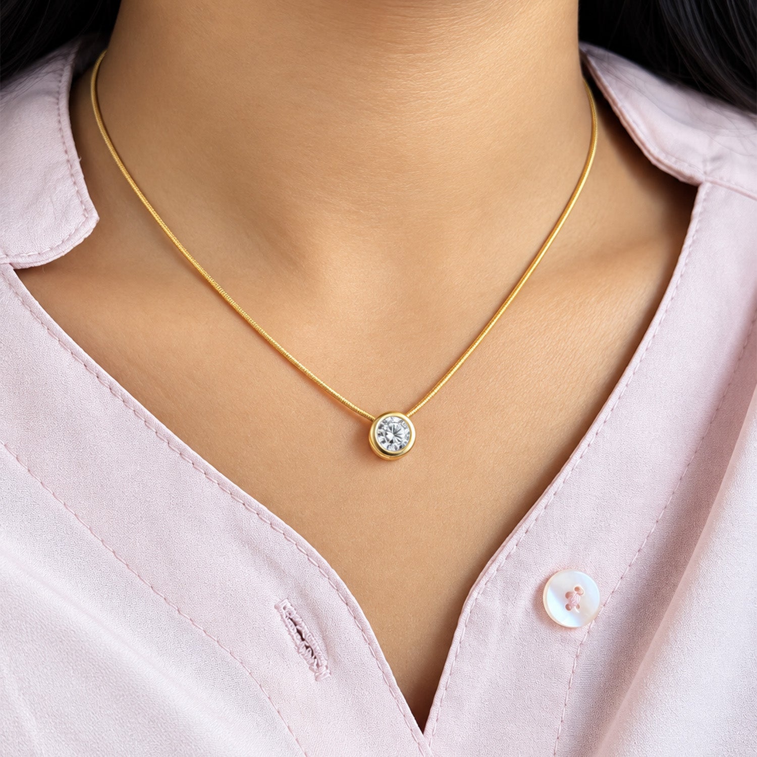 Circular Transparent Stone with Chain Pendant for Girls & Women