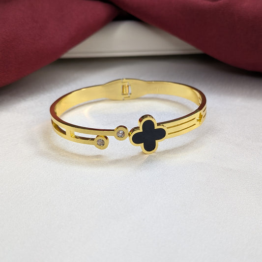 18K Gold Finish Double Layer Floral Bracelet with AD Stone for Girls & Women