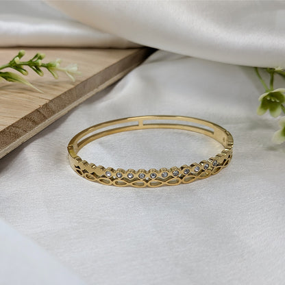 Gold Finish Openable Bracelet With AD Stone Accent For Girls & Women