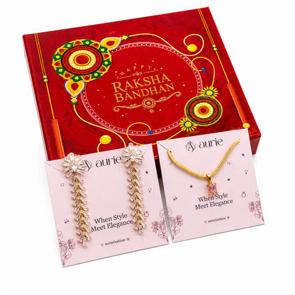 Gold Finish Necklace & Long Drop Earrings Jewellery Gift Box