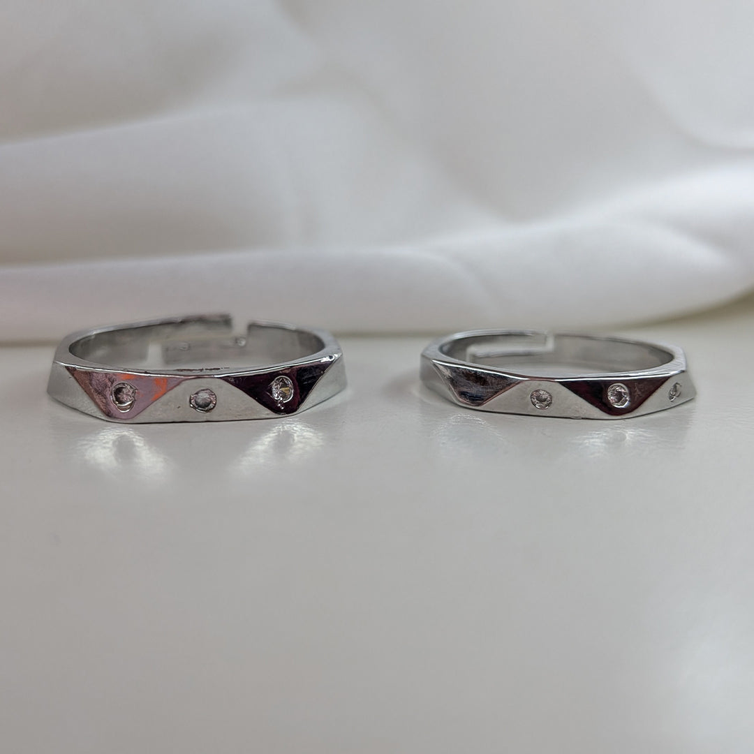 Modern Twisted Crystal Accents Couple Ring Set