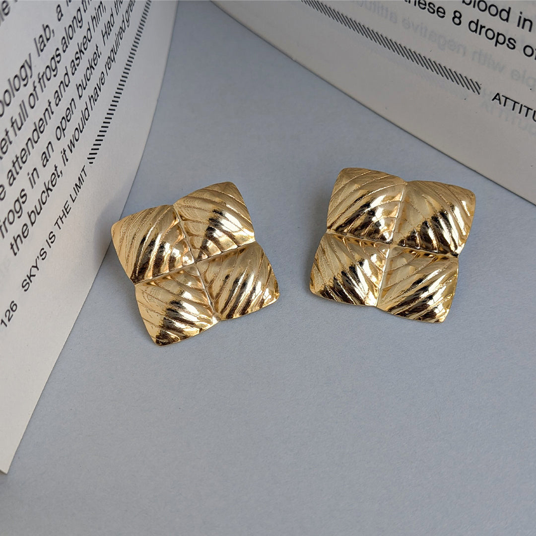 Vintage Gold-Tone Embossed Square Earrings For Girls & Women (Anti Tarnish)