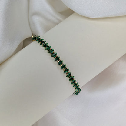 Gold Finish Emerald Beam Tennis Bracelet For Girls & Women