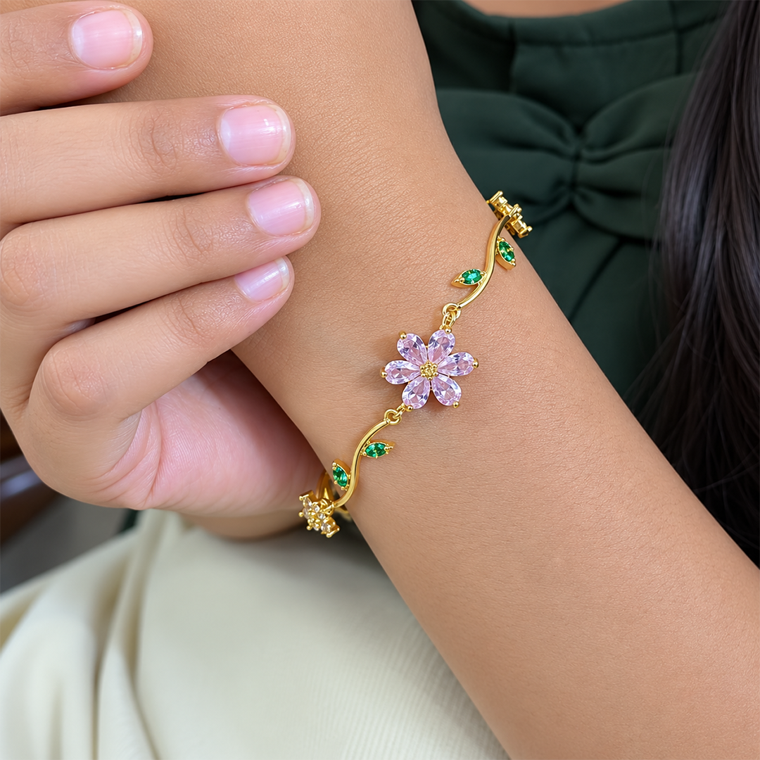 Sparkling Crystal Stone Flower Vine Bracelet for Girls & Womens