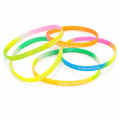 5pcs Multicolor Silicone Friendship Bands | Printed Rubber Wrist Bracelets