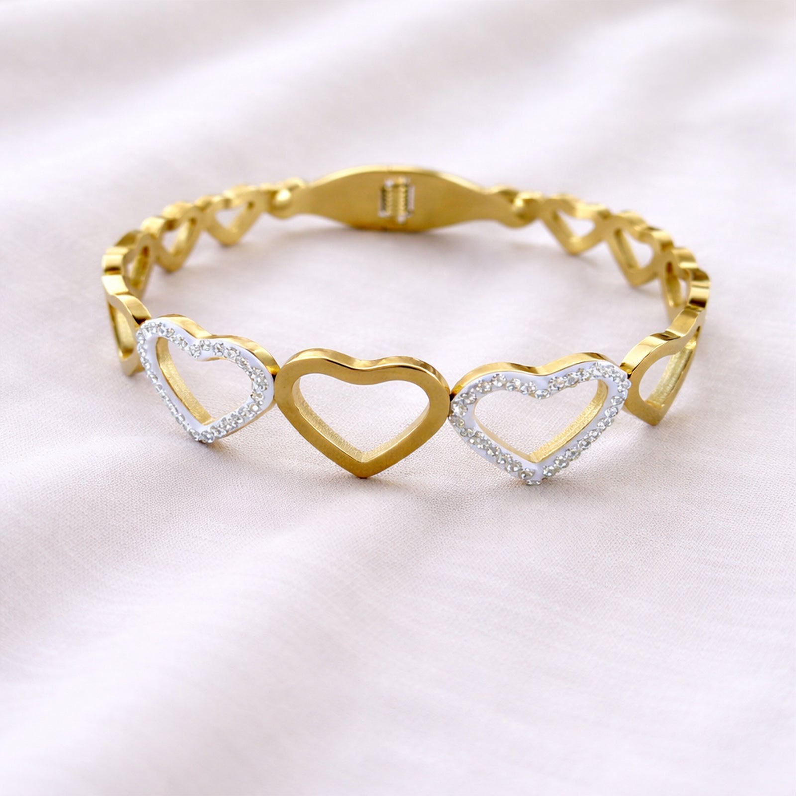 18K Gold Plated Multi Heart Crystal Bracelet for Women & Girls