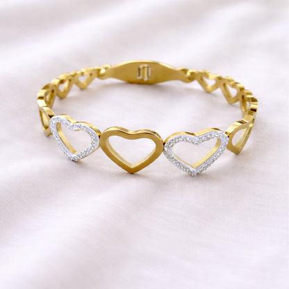 18K Gold Plated Multi Heart Crystal Bracelet for Women & Girls