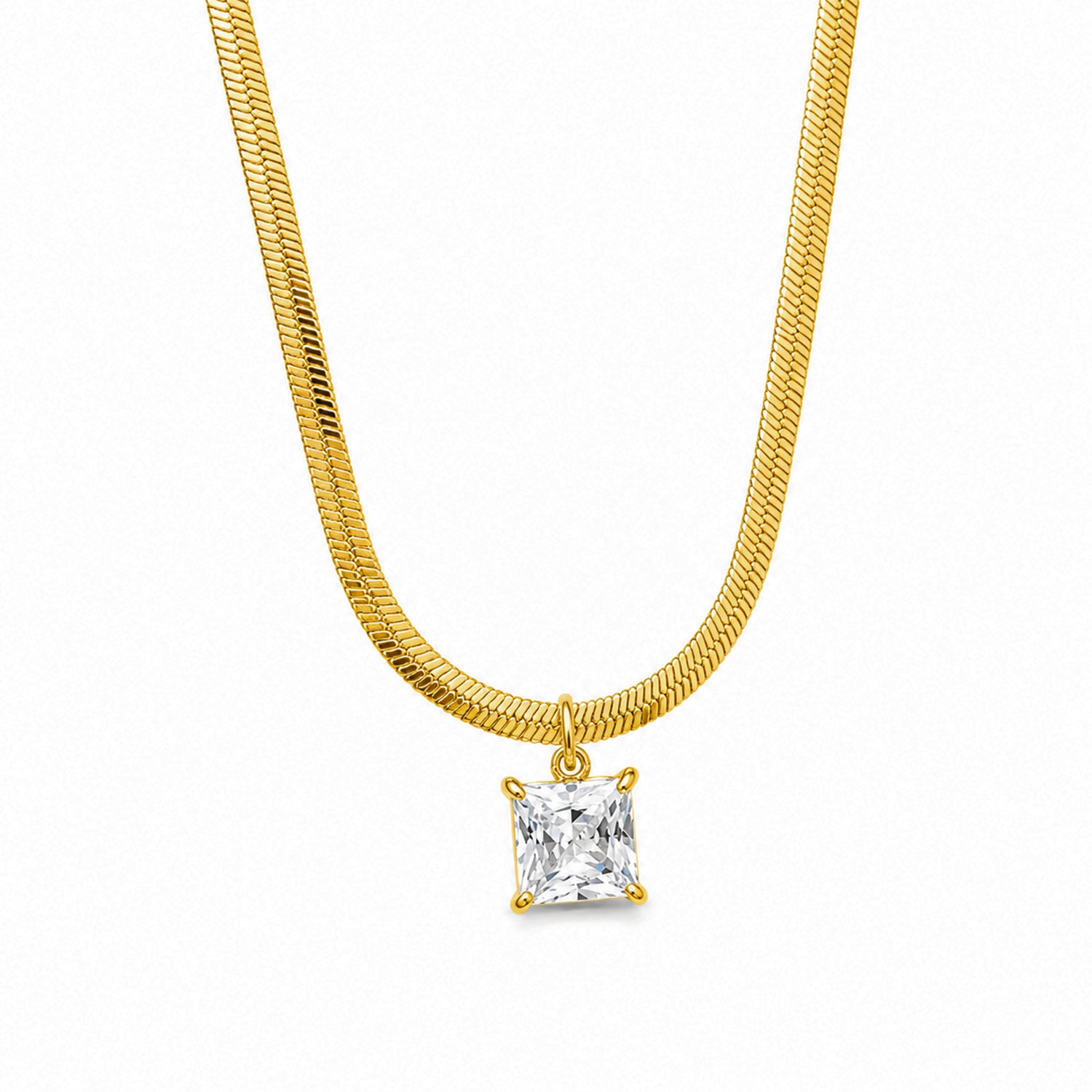 Square Zircon With Snake Chain Pendant For Girls & women