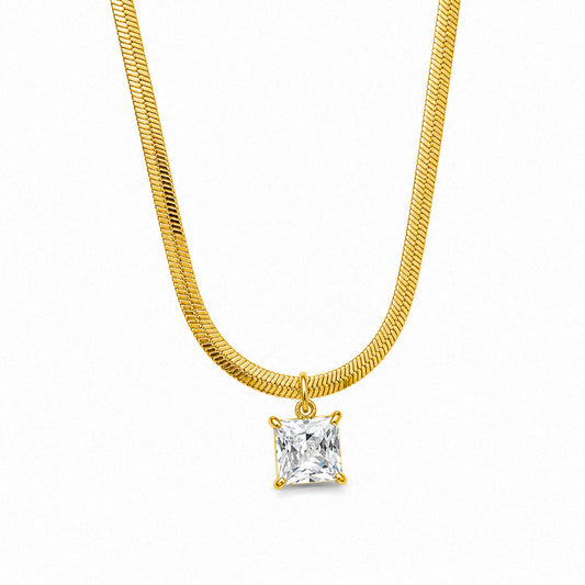 Square Zircon With Snake Chain Pendant For Girls & women