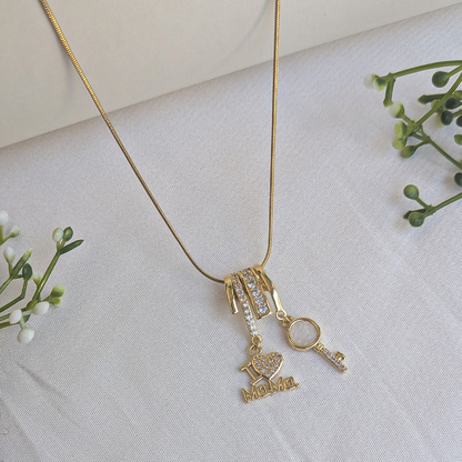 Gold Plated “I Love Mama” & Key Charm Crystal Pendant For Girls & Women