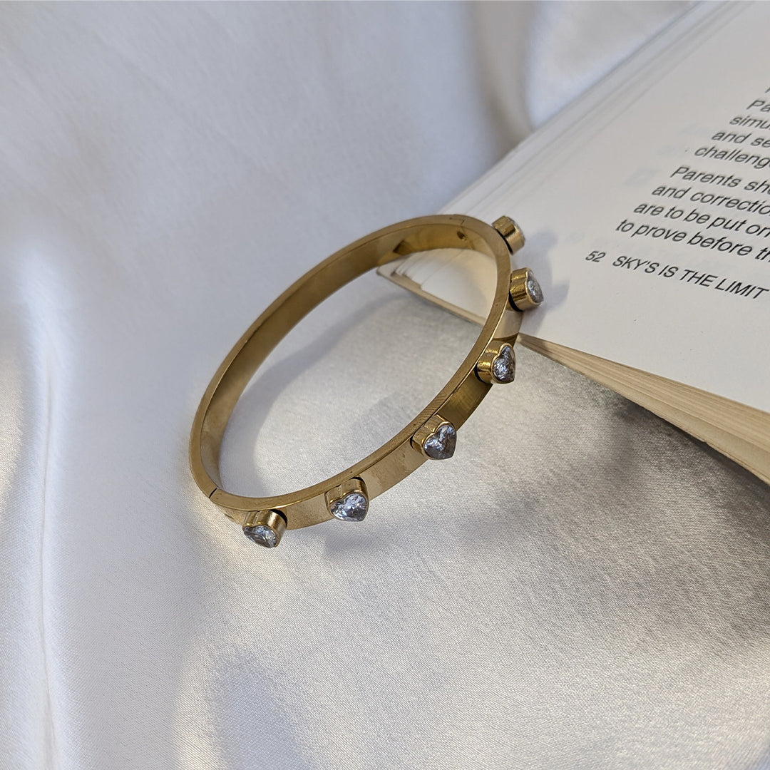 Gold Finish Heart Shaped AD Stone Bracelet For Girls & Women