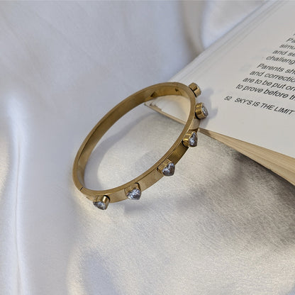 Gold Finish Heart Shaped AD Stone Bracelet For Girls & Women