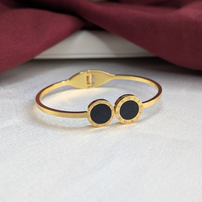 18K Gold Finish Stylish Black Stone Bracelet for Girls & Women