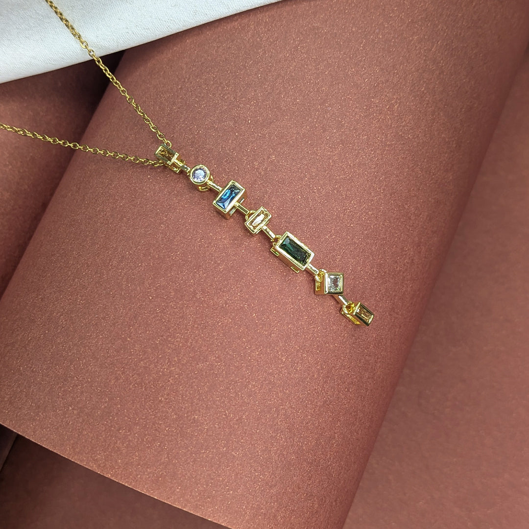 Stainless Steel Gold Finish Multicolor Stone Pendant For Girls & Women