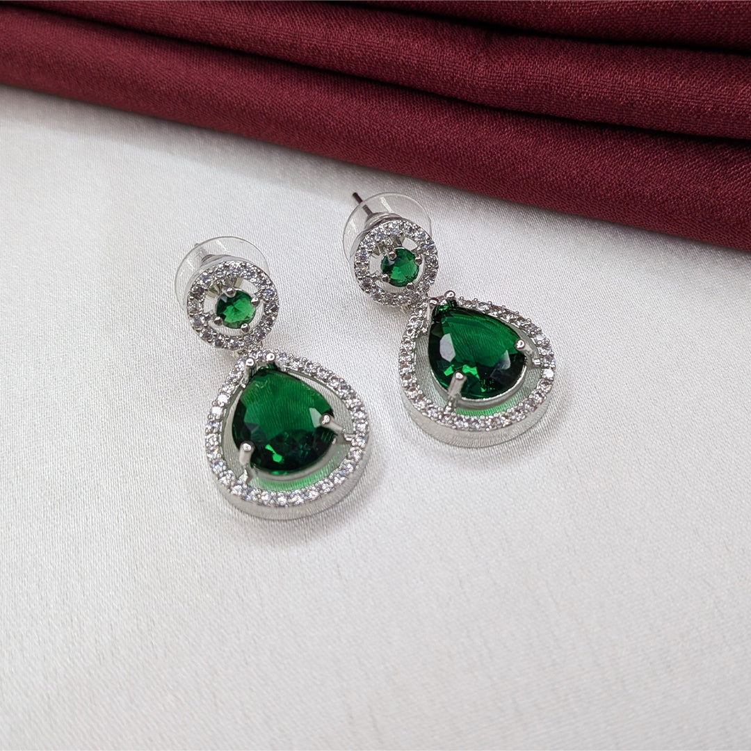 Silver Finish Teardrop AD Stone Drop Earrings for Girls & Women