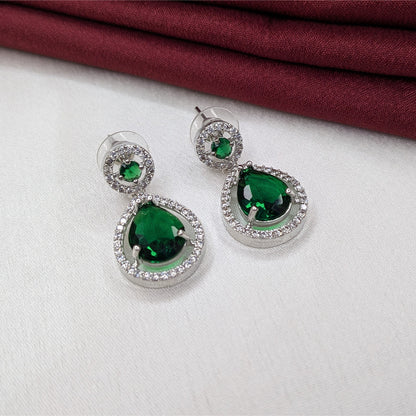 Silver Finish Teardrop AD Stone Drop Earrings for Girls & Women