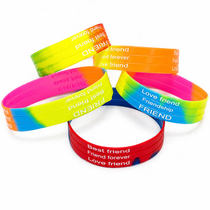 Friendship Quote Silicone Wristbands | 5pcs Soft Rubber Bracelets for Teens
